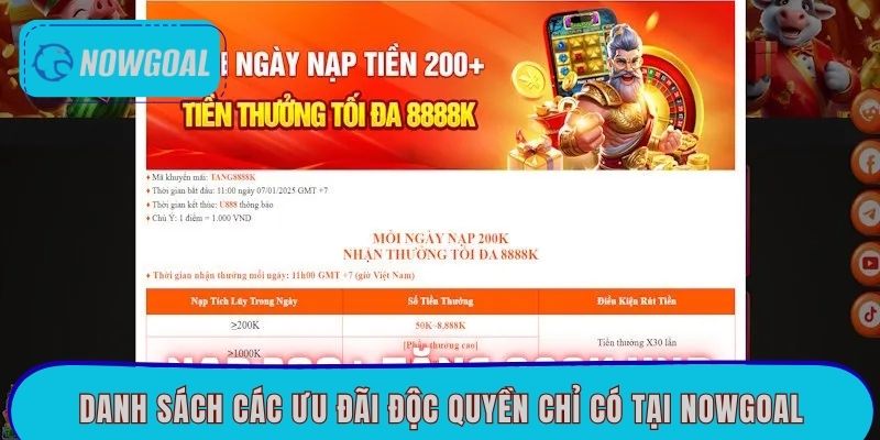 Danh sách các ưu đãi độc quyền chỉ có tại Nowgoal